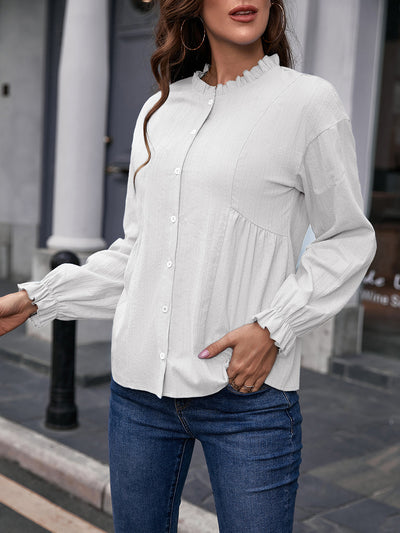 Camisa de Cuello Mao con Volantes y Manga Larga - Image 9