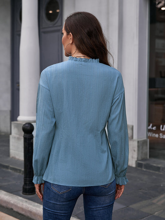 Camisa de Cuello Mao con Volantes y Manga Larga - Image 13