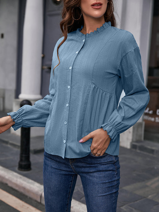Camisa de Cuello Mao con Volantes y Manga Larga - Image 14