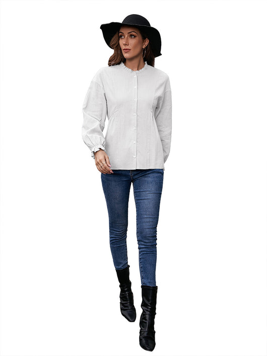 Camisa de Cuello Mao con Volantes y Manga Larga - Image 22