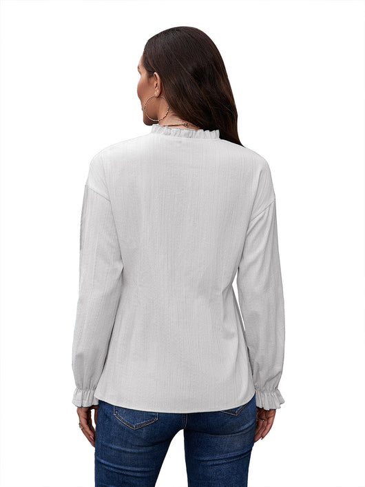 Camisa de Cuello Mao con Volantes y Manga Larga - Image 23
