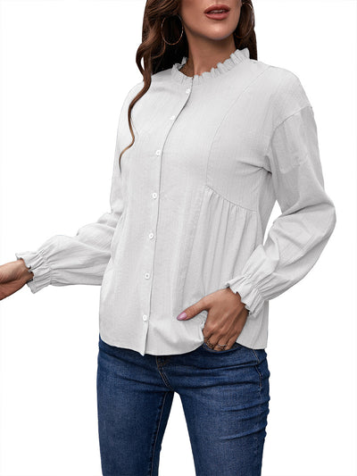 Camisa de Cuello Mao con Volantes y Manga Larga - Image 24