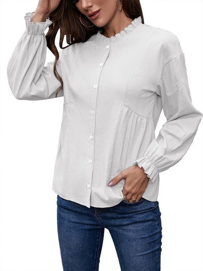 Camisa de Cuello Mao con Volantes y Manga Larga - Image 25
