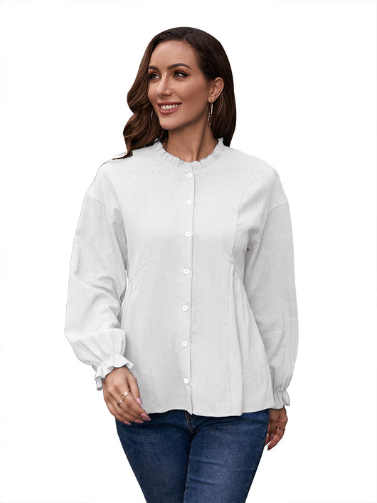 Camisa de Cuello Mao con Volantes y Manga Larga - Image 26
