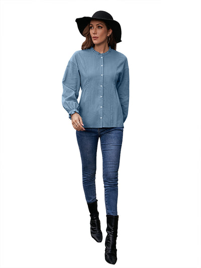 Camisa de Cuello Mao con Volantes y Manga Larga - Image 27