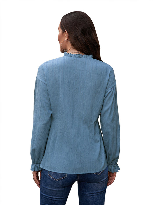 Camisa de Cuello Mao con Volantes y Manga Larga - Image 28