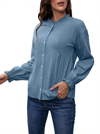 Camisa de Cuello Mao con Volantes y Manga Larga - Image 29