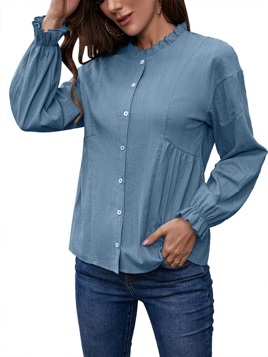 Camisa de Cuello Mao con Volantes y Manga Larga - Image 30