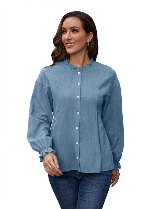 Camisa de Cuello Mao con Volantes y Manga Larga - Image 31