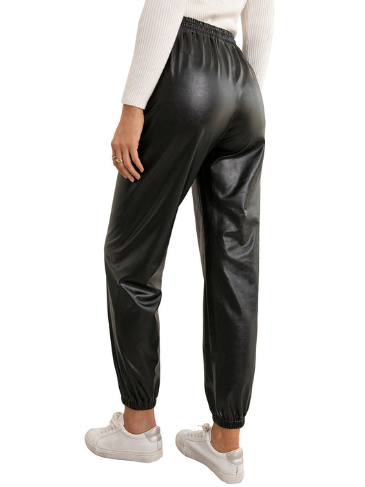 Pantalones de Cuero PU para Mujer con Cintura Elástica Versátil - Image 37