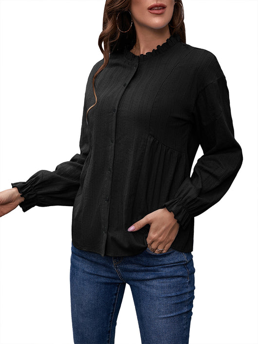 Camisa de Cuello Mao con Volantes y Manga Larga - Image 34