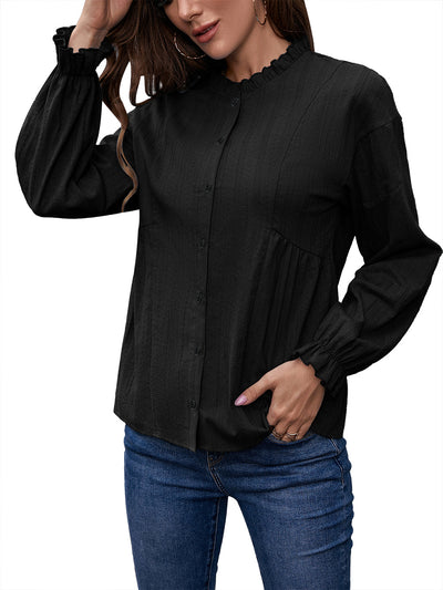 Camisa de Cuello Mao con Volantes y Manga Larga - Image 35