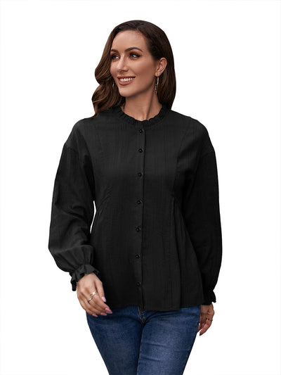 Camisa de Cuello Mao con Volantes y Manga Larga - Image 36
