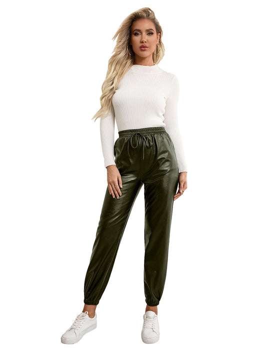 Pantalones de Cuero PU para Mujer con Cintura Elástica Versátil - Image 38