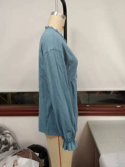 Camisa de Cuello Mao con Volantes y Manga Larga - Image 38