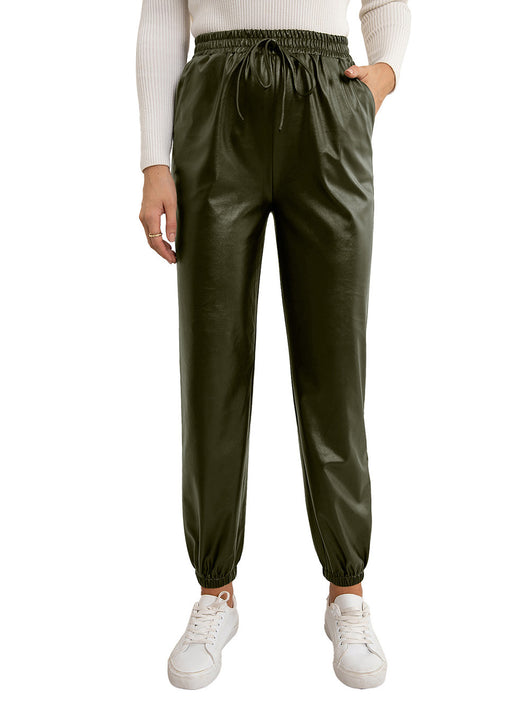 Pantalones de Cuero PU para Mujer con Cintura Elástica Versátil - Image 39