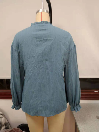 Camisa de Cuello Mao con Volantes y Manga Larga - Image 39