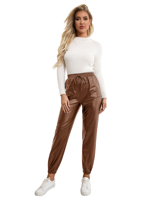 Pantalones de Cuero PU para Mujer con Cintura Elástica Versátil - Image 43
