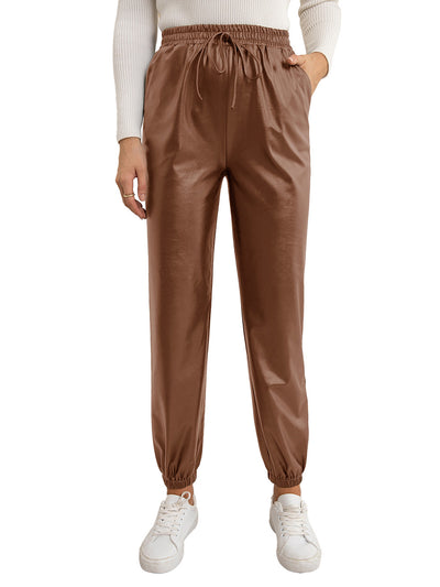Pantalones de Cuero PU para Mujer con Cintura Elástica Versátil - Image 44