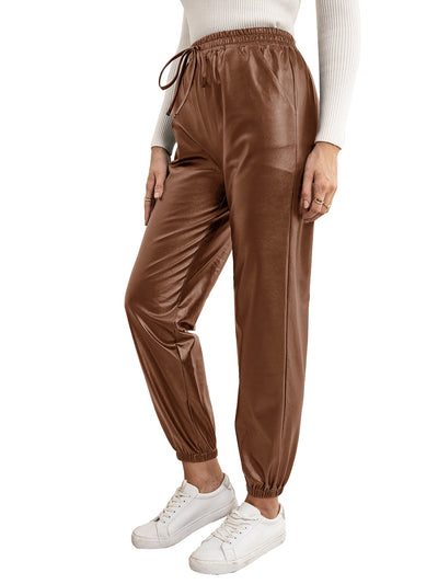 Pantalones de Cuero PU para Mujer con Cintura Elástica Versátil - Image 45