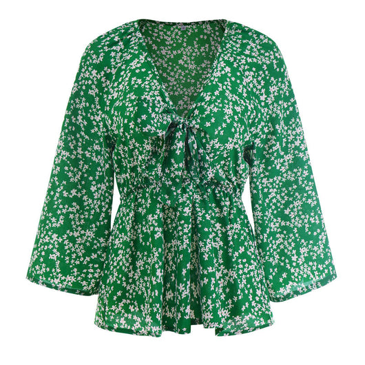 Blusa de Gasa Floral con Cuello en V y Mangas Recortadas para Mujer - Image 8