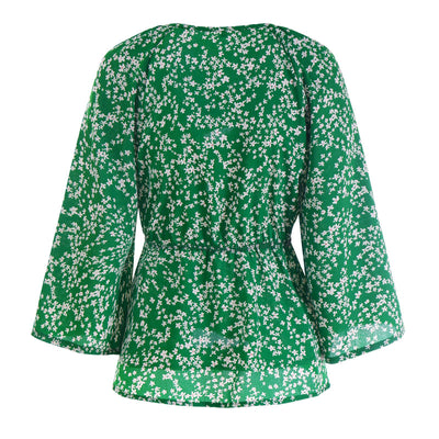 Blusa de Gasa Floral con Cuello en V y Mangas Recortadas para Mujer - Image 9