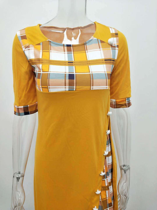 Vestido Largo Mujer Cuello Redondo Manga Irregular Contraste - Image 8