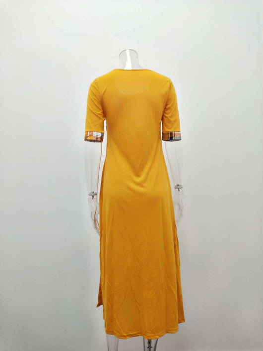 Vestido Largo Mujer Cuello Redondo Manga Irregular Contraste - Image 9