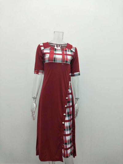 Vestido Largo Mujer Cuello Redondo Manga Irregular Contraste - Image 10