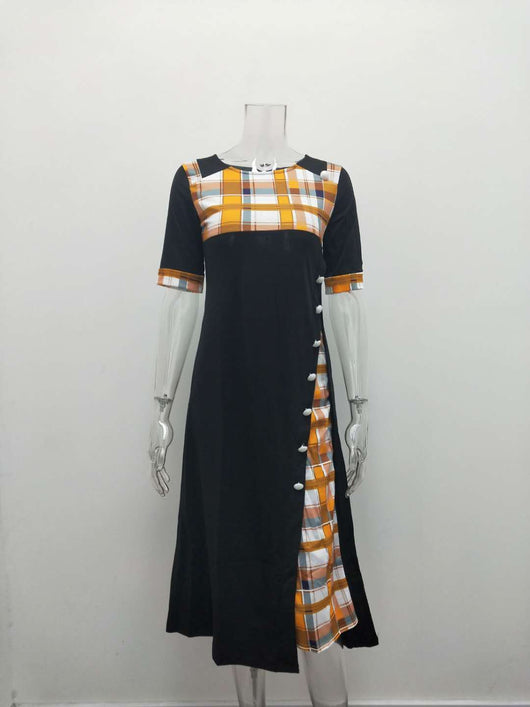 Vestido Largo Mujer Cuello Redondo Manga Irregular Contraste - Image 11