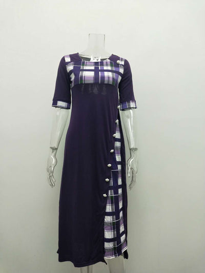 Vestido Largo Mujer Cuello Redondo Manga Irregular Contraste - Image 12