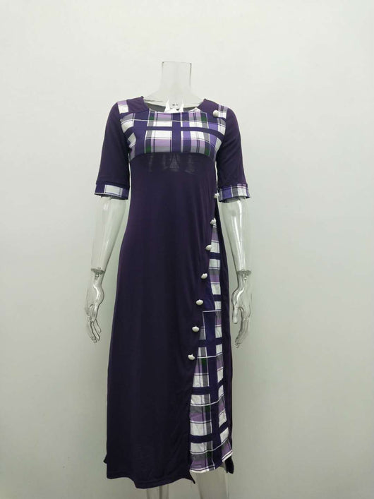 Vestido Largo Mujer Cuello Redondo Manga Irregular Contraste - Image 12
