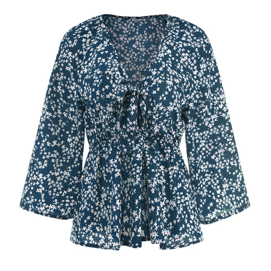 Blusa de Gasa Floral con Cuello en V y Mangas Recortadas para Mujer - Image 13