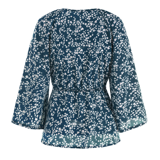 Blusa de Gasa Floral con Cuello en V y Mangas Recortadas para Mujer - Image 14