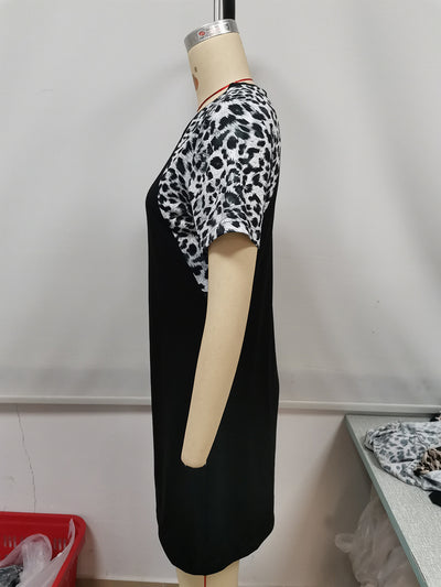 Vestido Casual de Manga Corta con Estampado de Leopardo y Paneles Contrastantes - Image 30