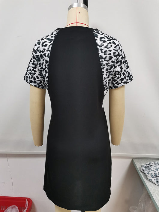 Vestido Casual de Manga Corta con Estampado de Leopardo y Paneles Contrastantes - Image 31