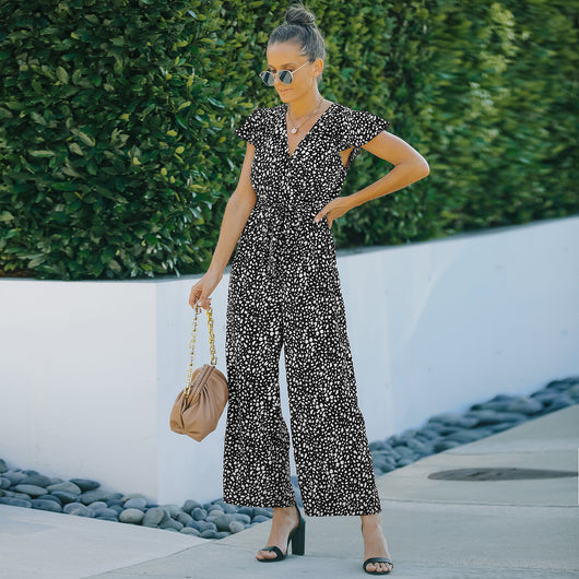 Jumpsuit Floral de Gasa para Mujer - Escote en V, Diseño Europeo - Image 10