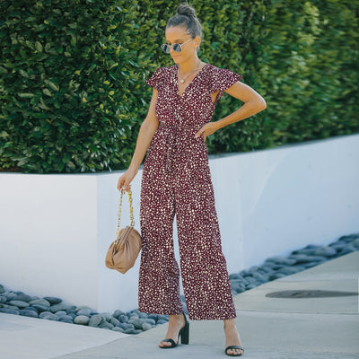 Jumpsuit Floral de Gasa para Mujer - Escote en V, Diseño Europeo - Image 11