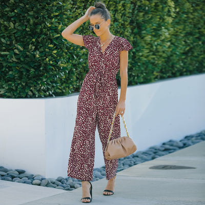 Jumpsuit Floral de Gasa para Mujer - Escote en V, Diseño Europeo - Image 12