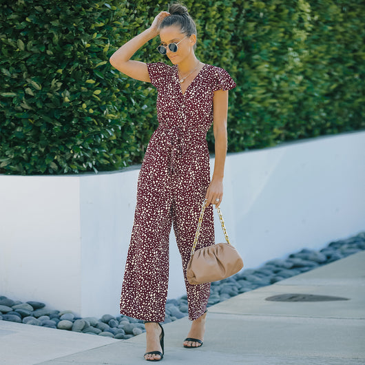 Jumpsuit Floral de Gasa para Mujer - Escote en V, Diseño Europeo - Image 12