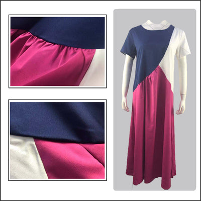 Vestido Largo Mujer Patchwork Geométrico Contraste Manga Corta - Image 12