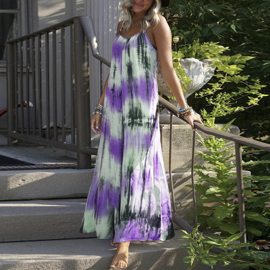 Vestido Slip con Estampado Tie Dye y Rayas para Talla Grande - Image 17