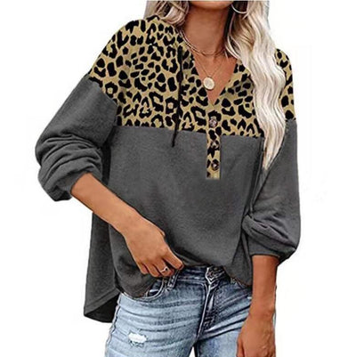 Sudadera Estampado Leopardo Suelta con Capucha Manga Larga para Mujer - Image 10
