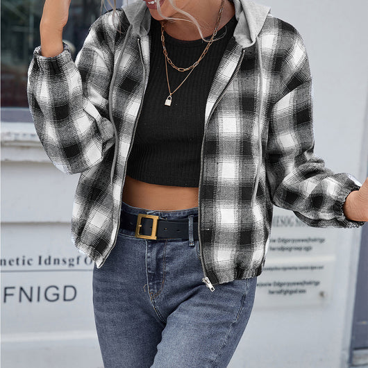 Chaqueta Camisa Cuadros Suelta con Capucha y Cierre - Image 7