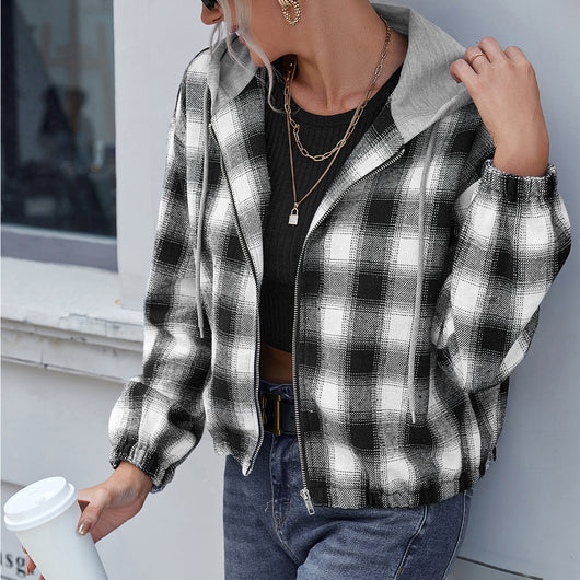 Chaqueta Camisa Cuadros Suelta con Capucha y Cierre - Image 8