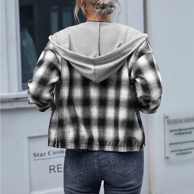 Chaqueta Camisa Cuadros Suelta con Capucha y Cierre - Image 9
