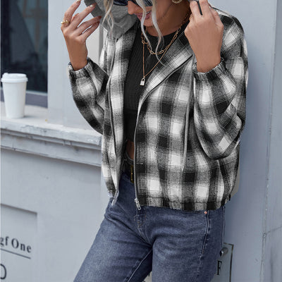 Chaqueta Camisa Cuadros Suelta con Capucha y Cierre - Image 10