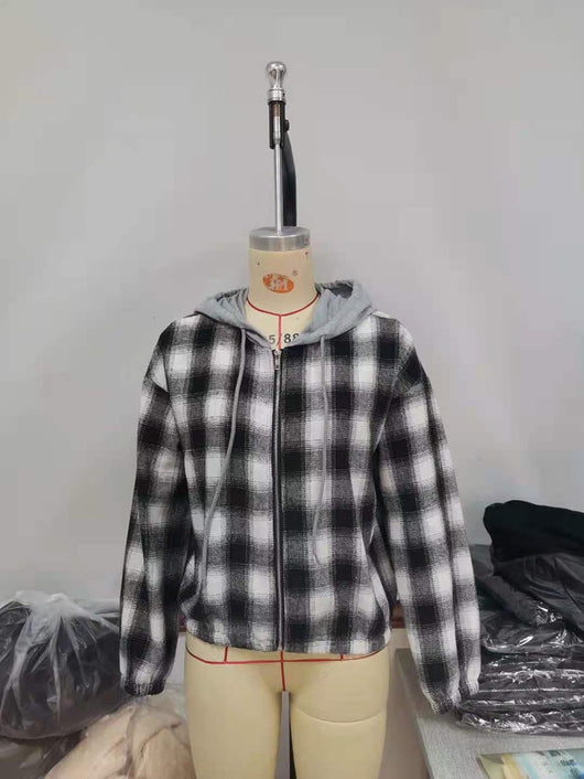 Chaqueta Camisa Cuadros Suelta con Capucha y Cierre - Image 11