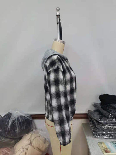 Chaqueta Camisa Cuadros Suelta con Capucha y Cierre - Image 12