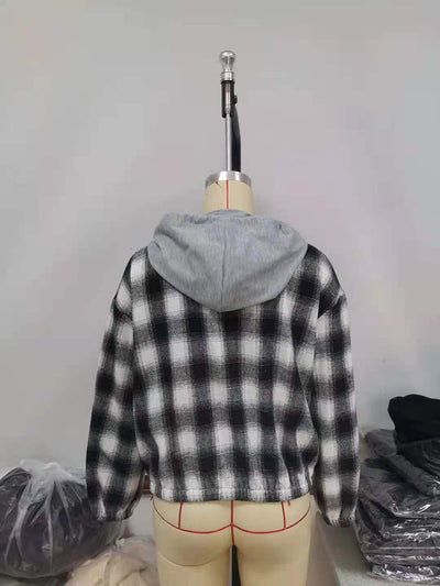 Chaqueta Camisa Cuadros Suelta con Capucha y Cierre - Image 13